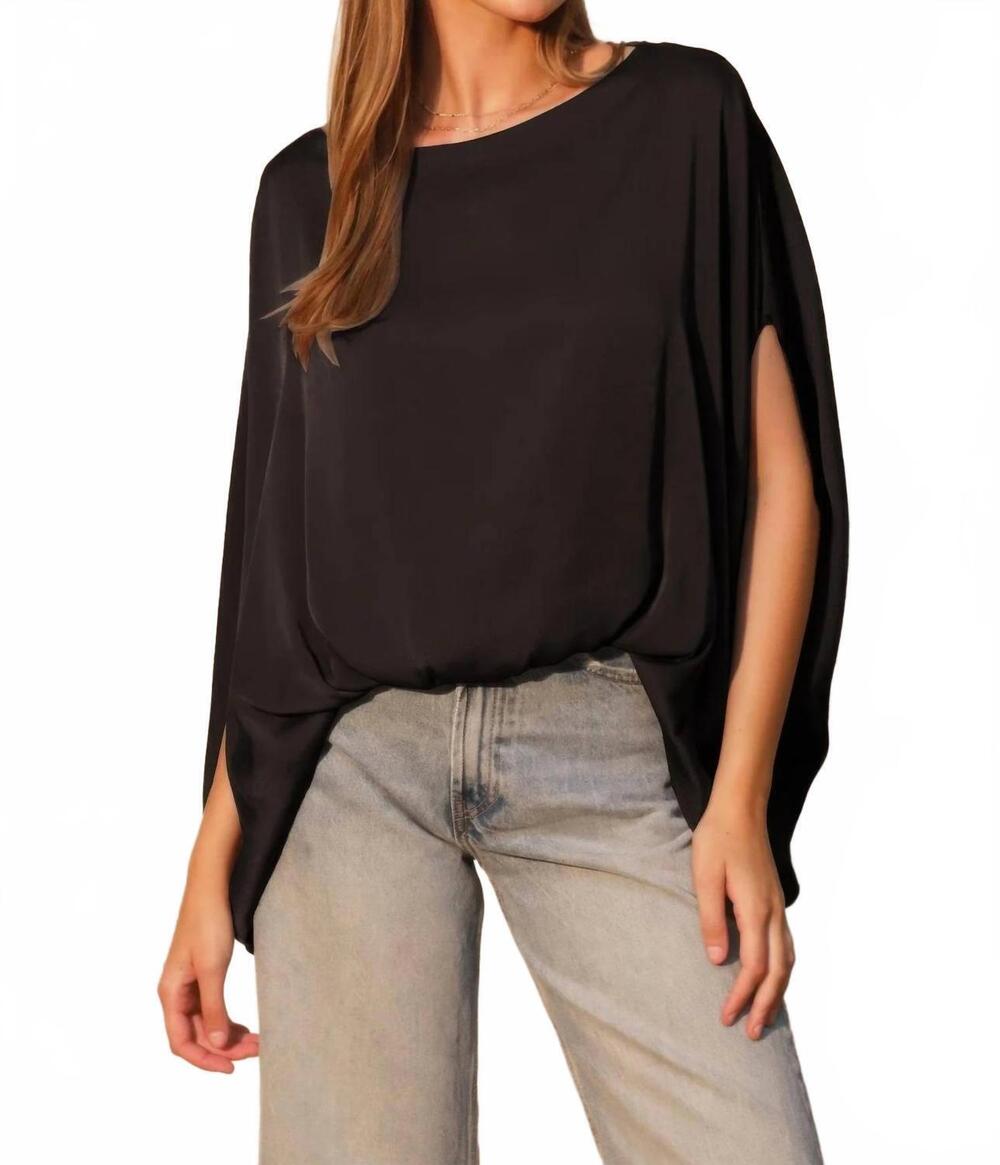 NEW TYCHE washed poly silk boat neck caftan top in black